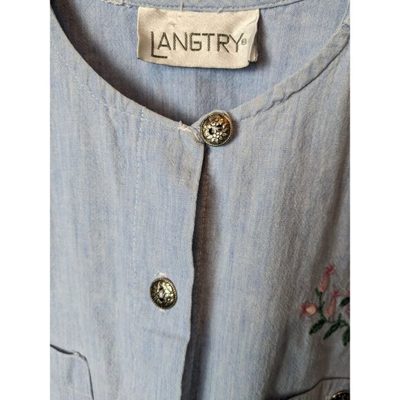 Langtry Women's Embroidered Floral Long Sleeve Button Up Denim Shirt Size XL‎ - Picture 5 of 8